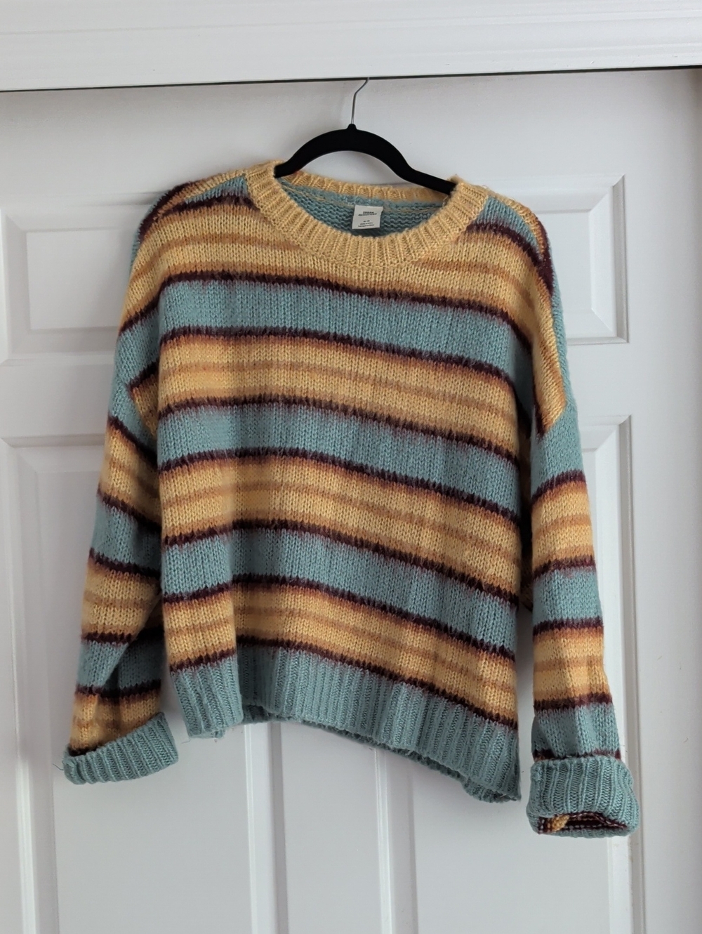 Urban Outfitters Striped Crewneck Sweater in Light Blue and Mustard